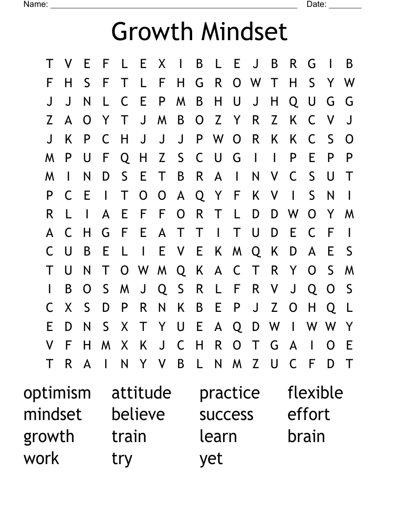 Growth Mindset Word Search