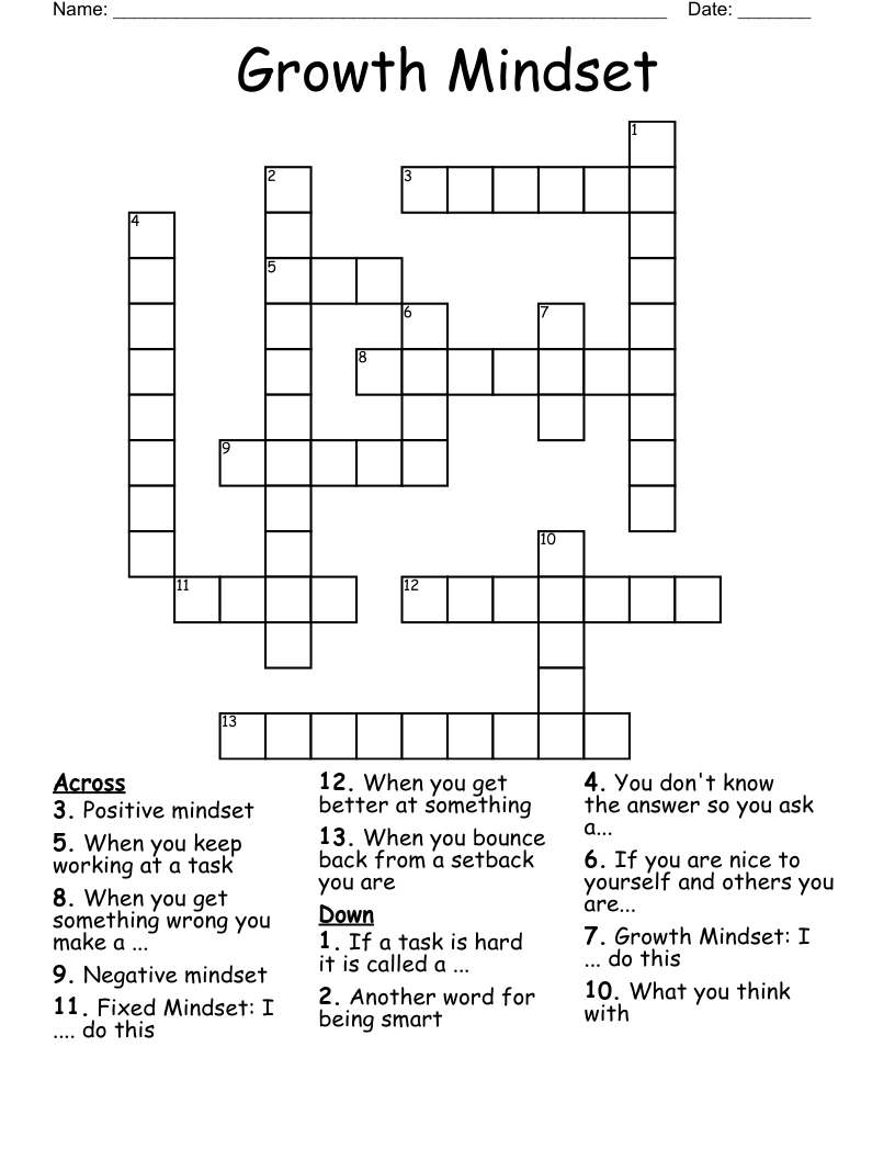 Growth Mindset Crossword