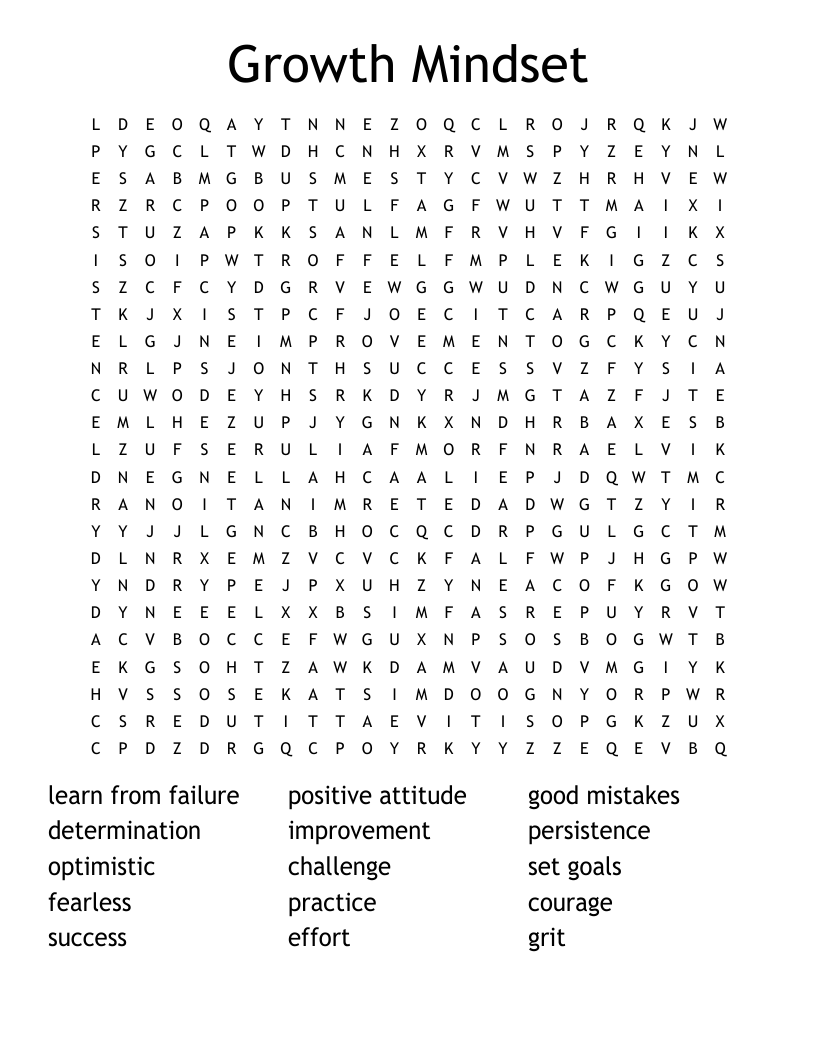 Growth Mindset Word Search
