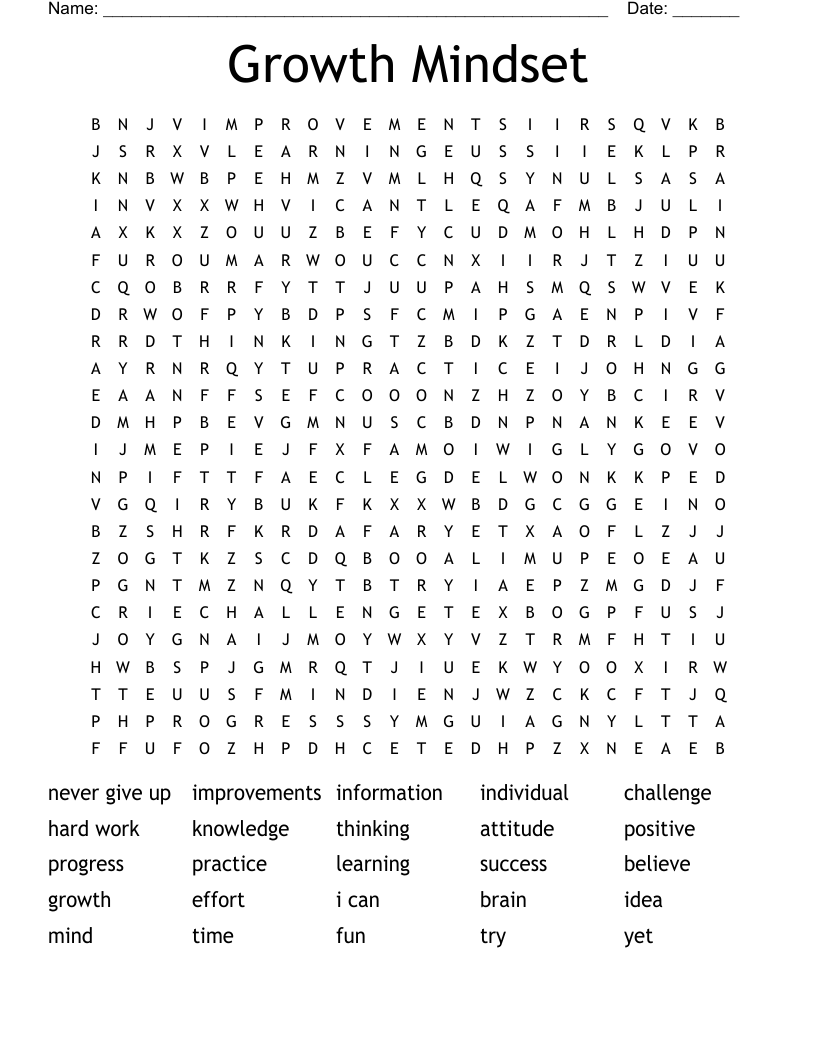 Growth Mindset Word Search