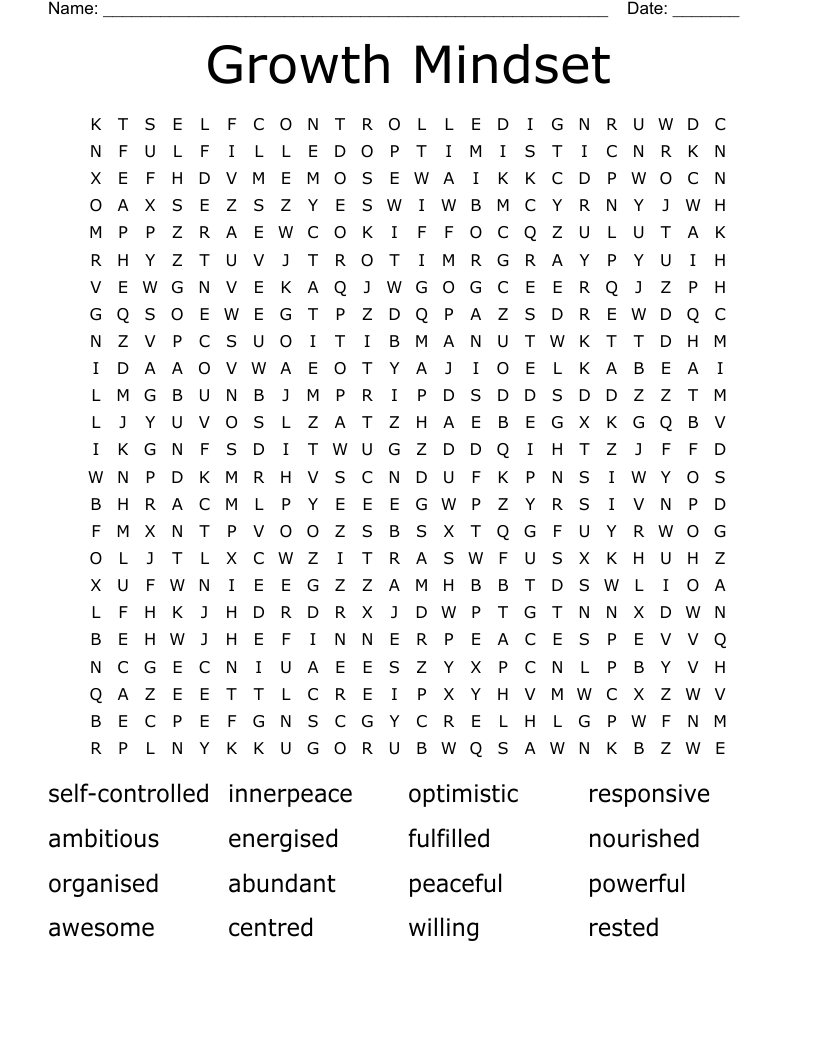 Growth Mindset Word Search