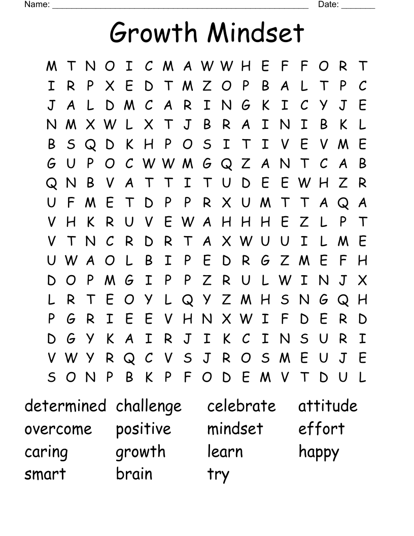 Growth Mindset Word Search