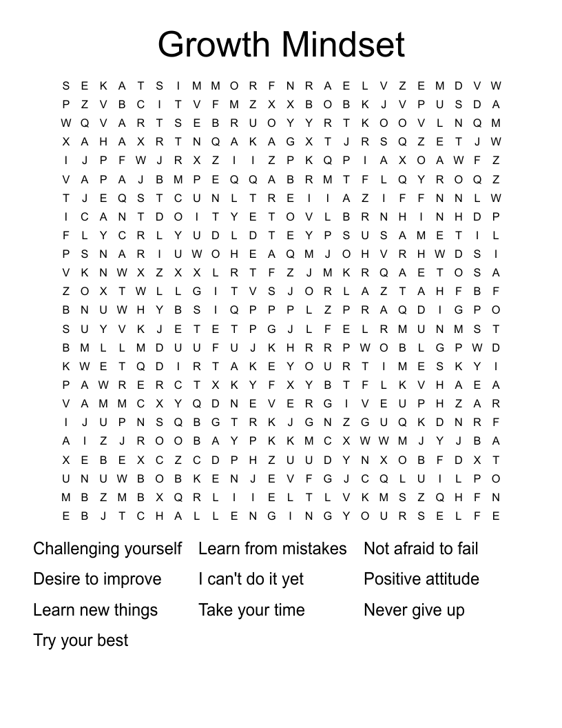 Growth Mindset Word Search