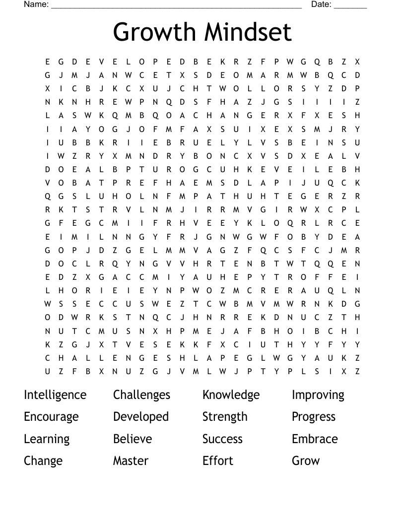 Growth Mindset Word Search