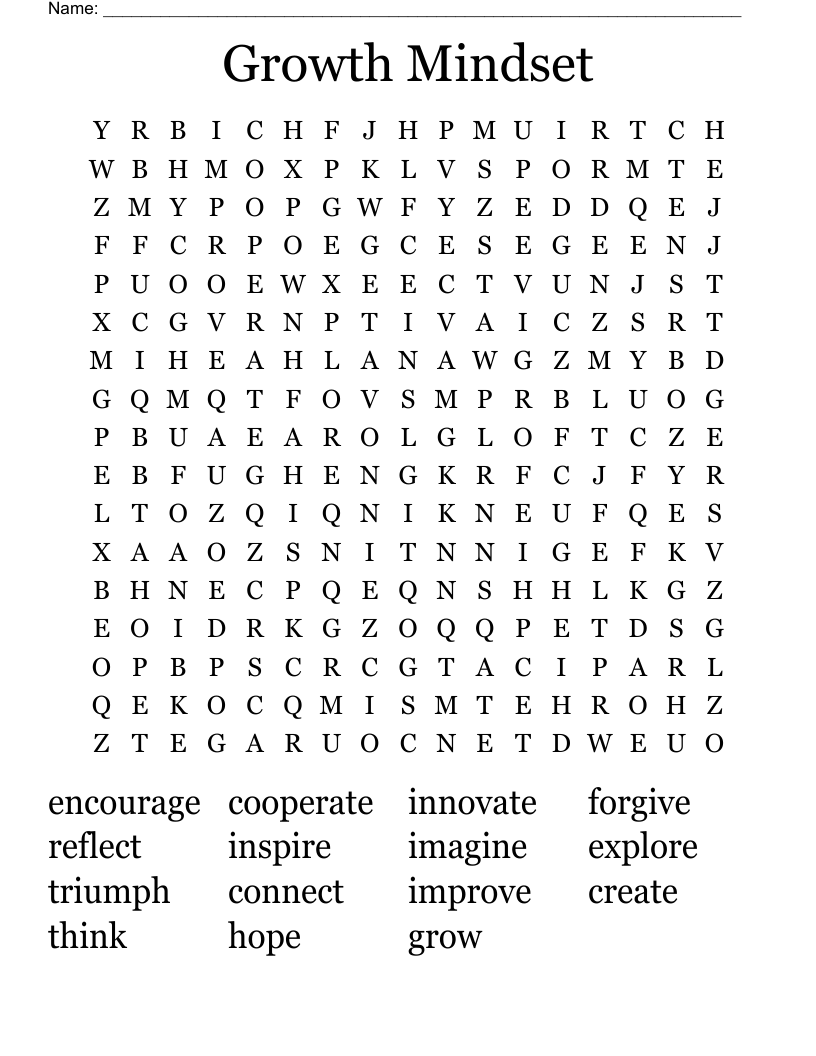 Growth Mindset Word Search