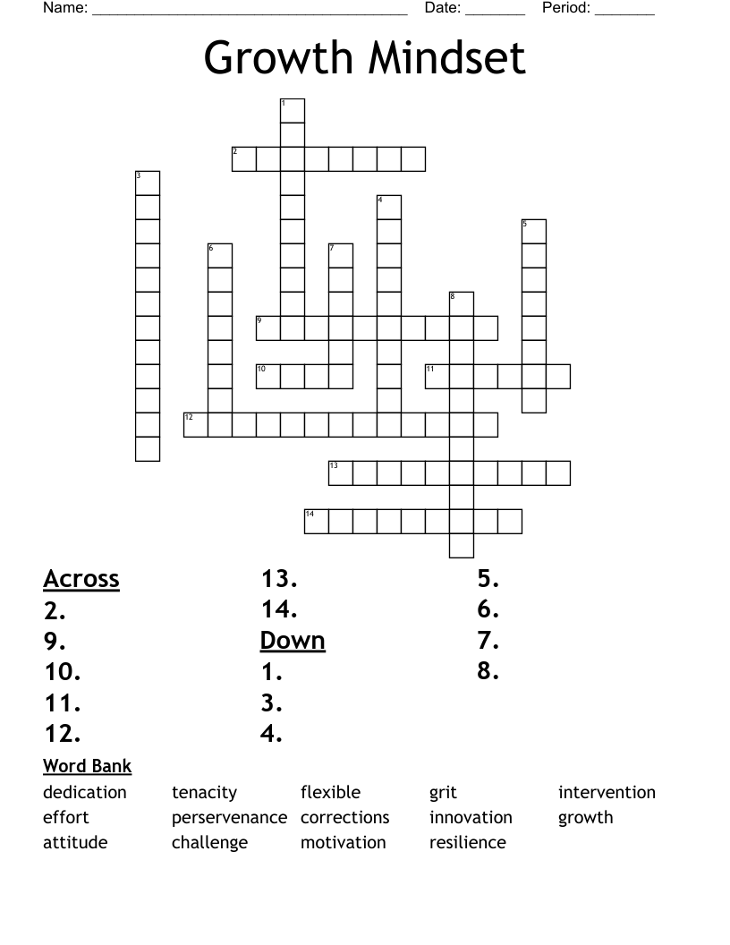 Growth Mindset Crossword