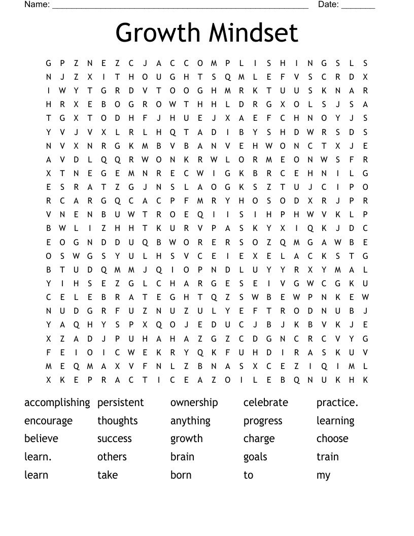 Growth Mindset Word Search