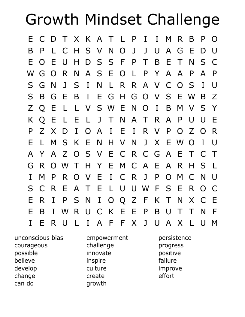 Growth Mindset Challenge Word Search