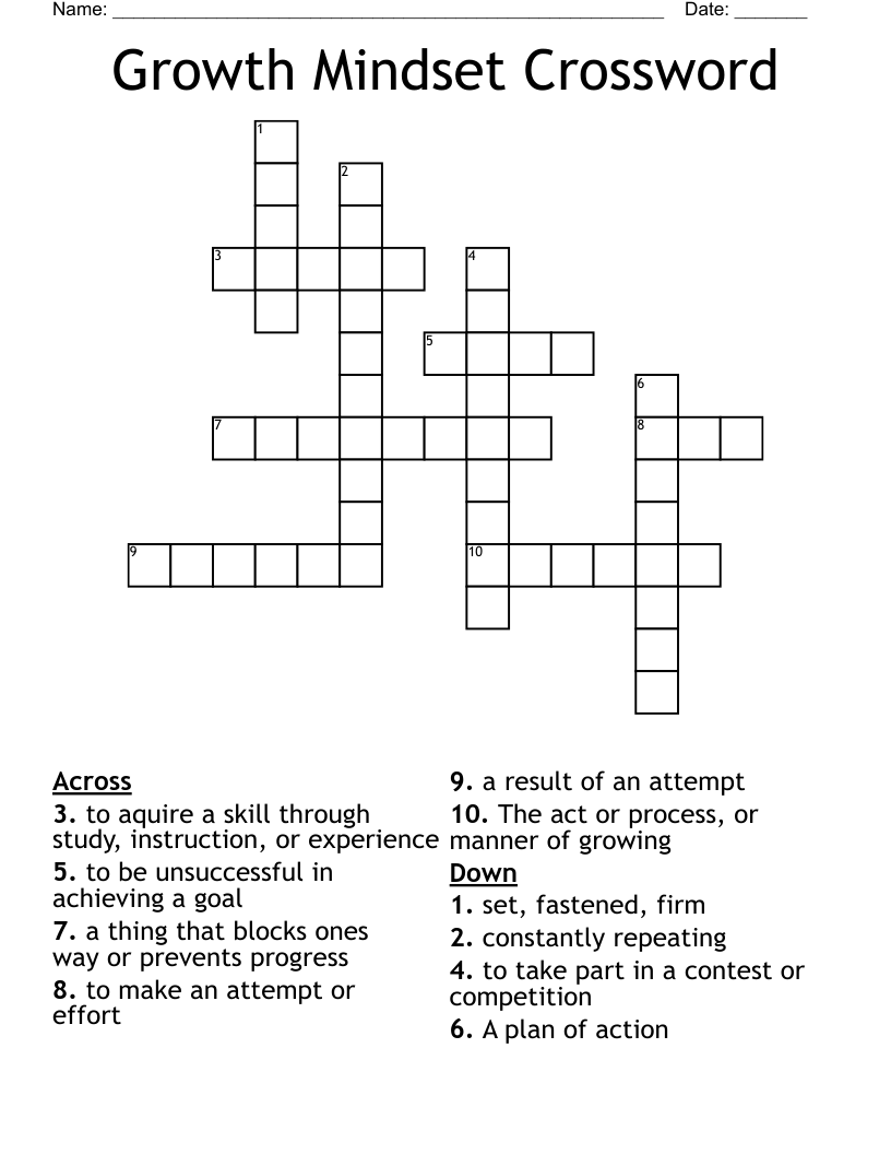 Growth Mindset Crossword 