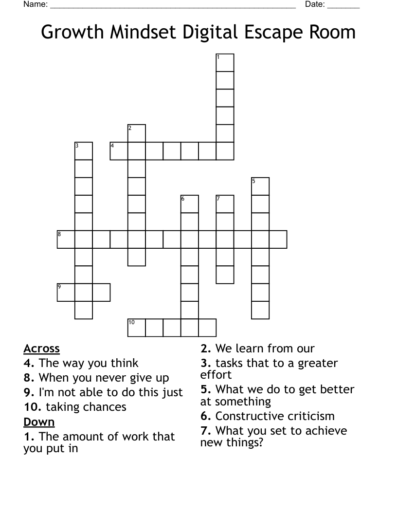 Growth Mindset Digital Escape Room Crossword