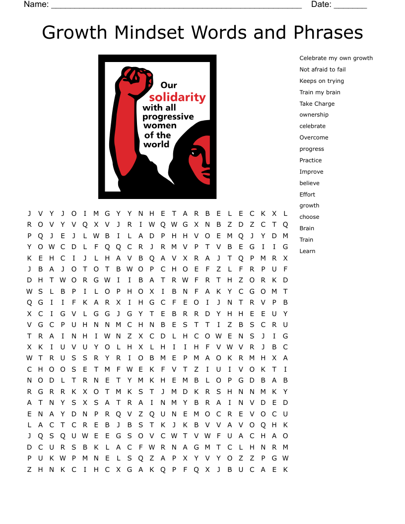 Growth Mindset Words and Phrases Word Search