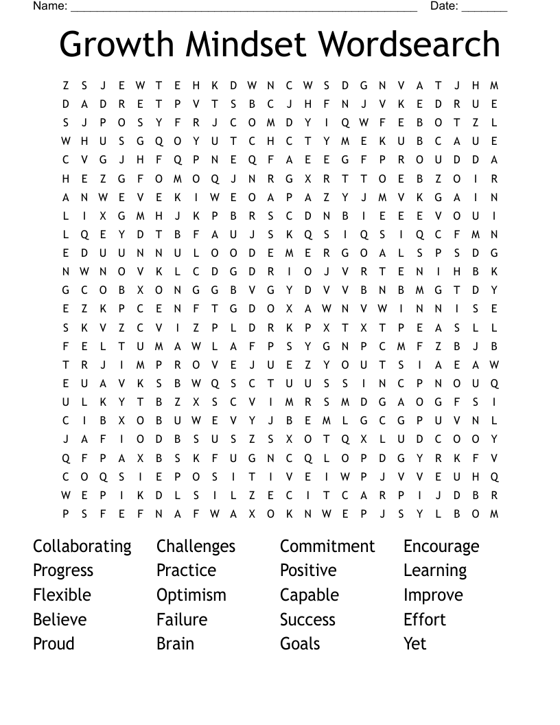 Growth Mindset Wordsearch