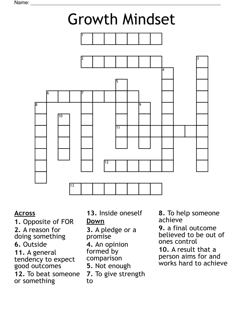 Growth Mindset  Crossword