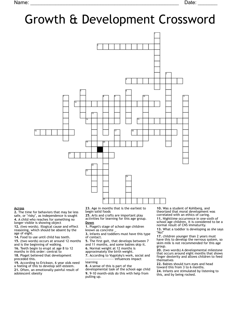 Growth & Development Crossword
