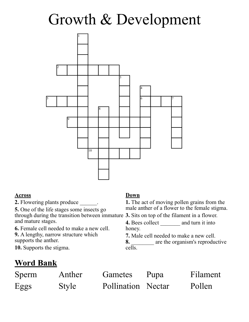 Growth & Development  Crossword