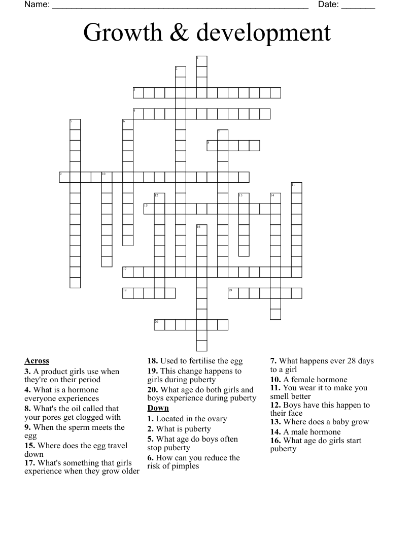 Growth & development  Crossword