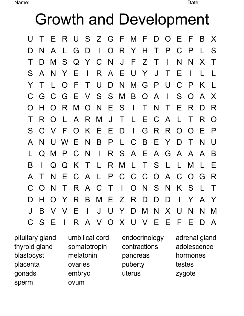 Growth and Development Word Search