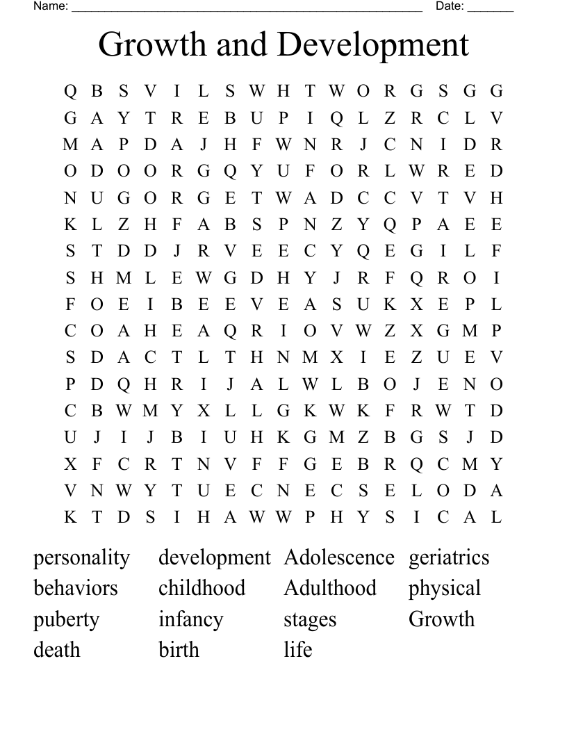 Growth and Development Word Search
