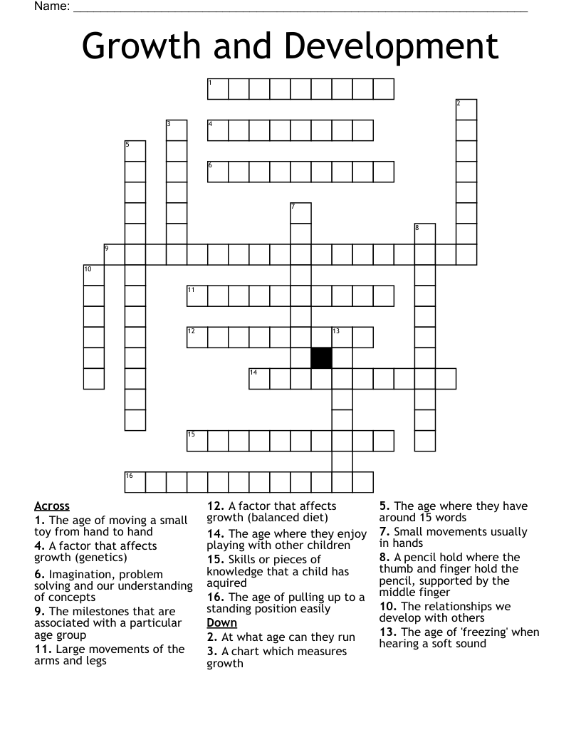 Growth and Development Crossword