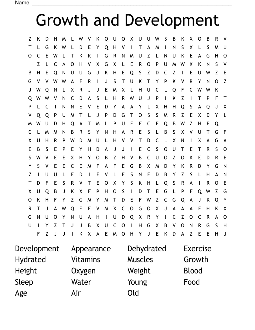 Growth and Development Word Search