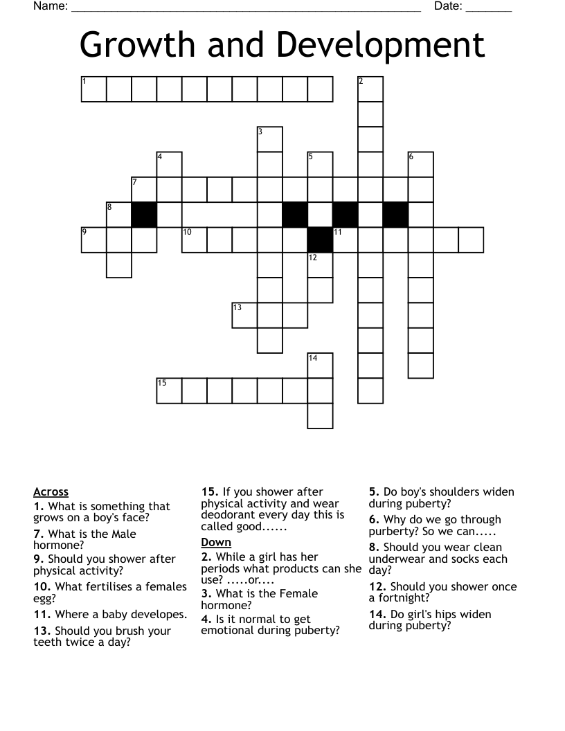 Growth and Development  Crossword