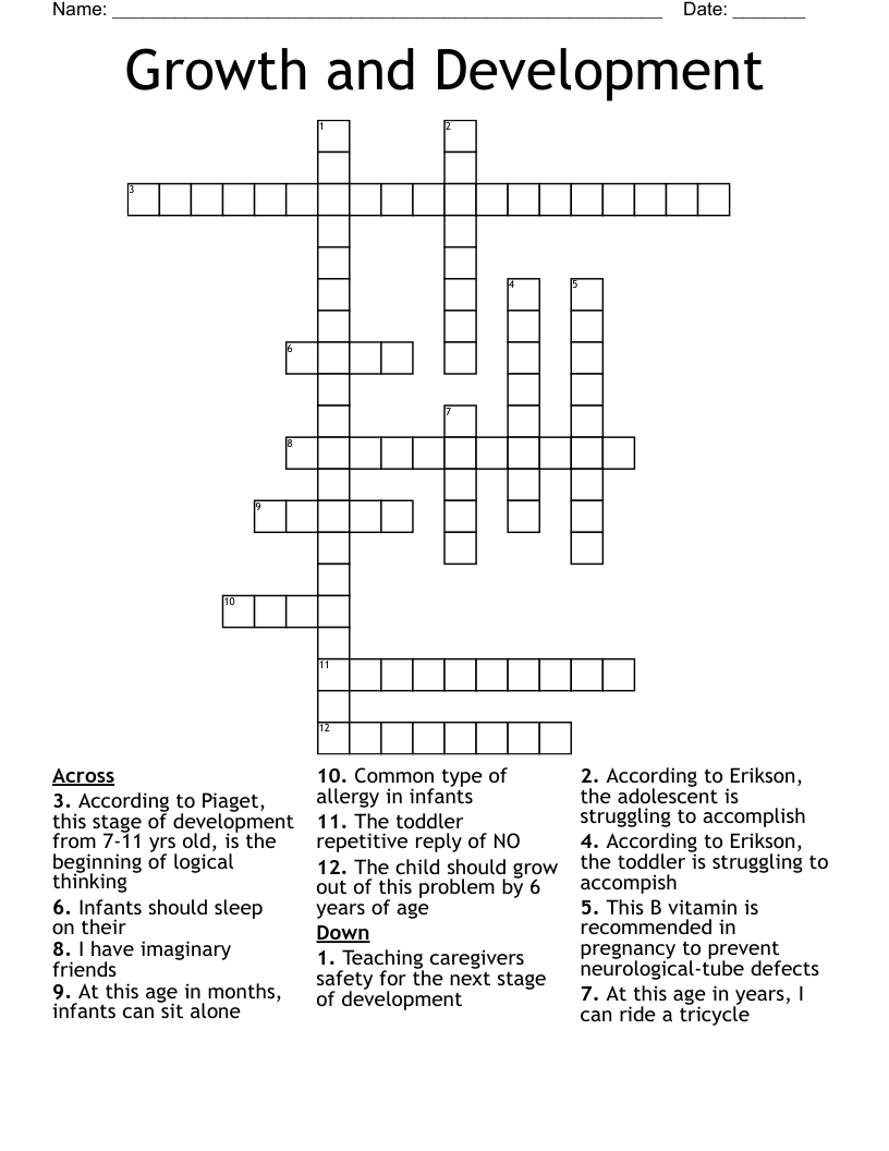 Growth and Development  Crossword