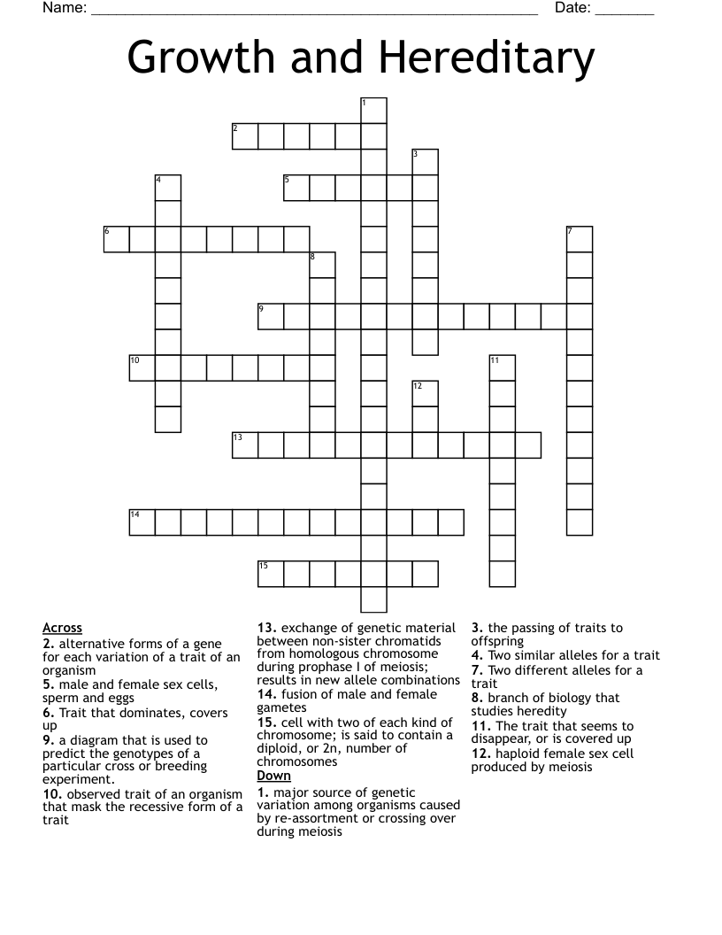 Growth and Hereditary Crossword