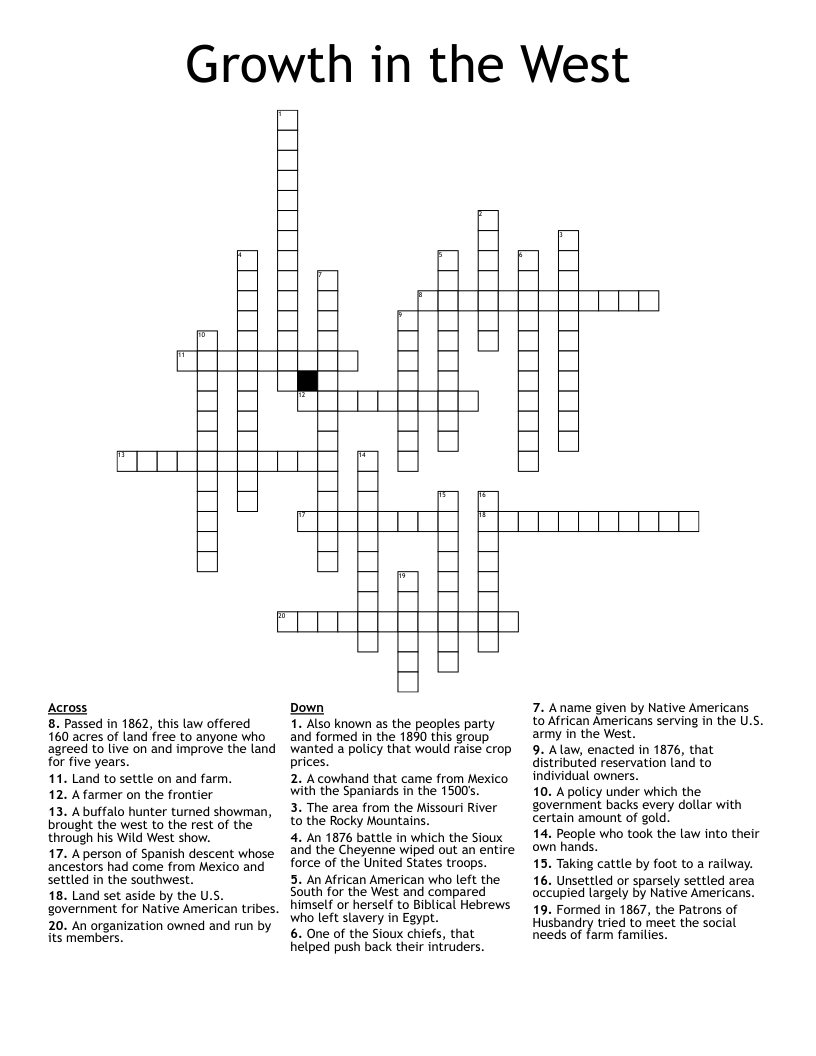 Growth in the West Crossword
