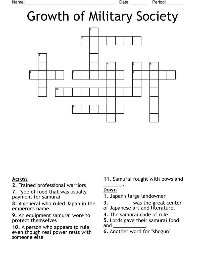 Growth of Military Society Crossword
