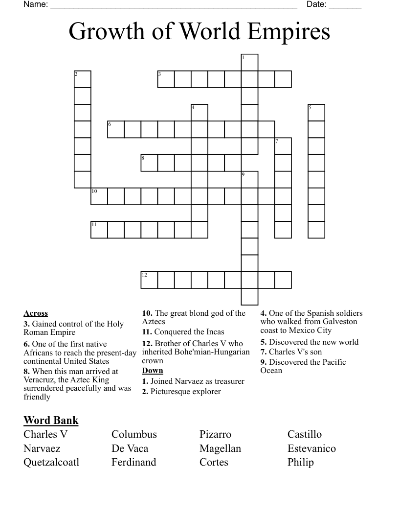 Growth of World Empires  Crossword