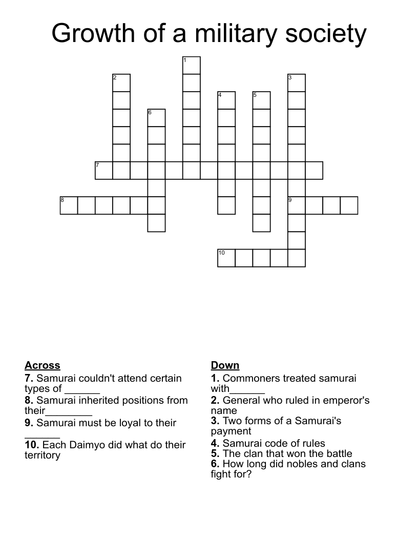 Growth of a military society Crossword