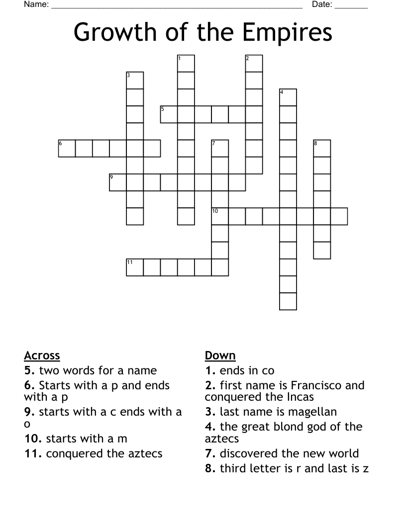 Growth of the Empires Crossword