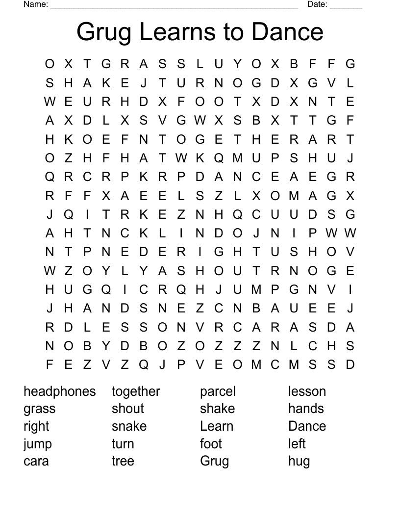 Grug Learns to Dance Word Search