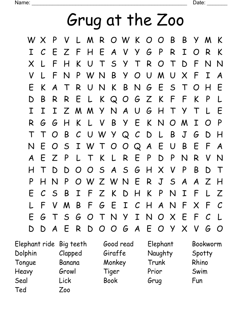 Grug at the Zoo Word Search