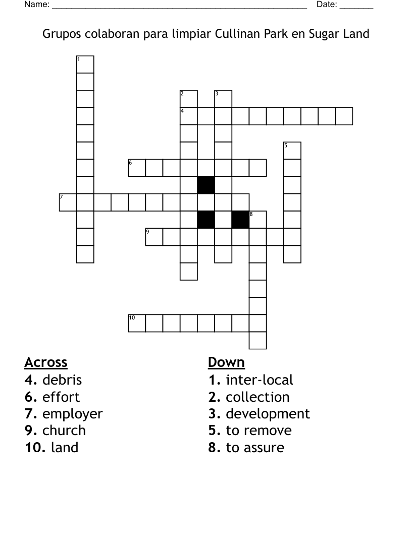 Grupos colaboran para limpiar Cullinan Park en Sugar Land Crossword