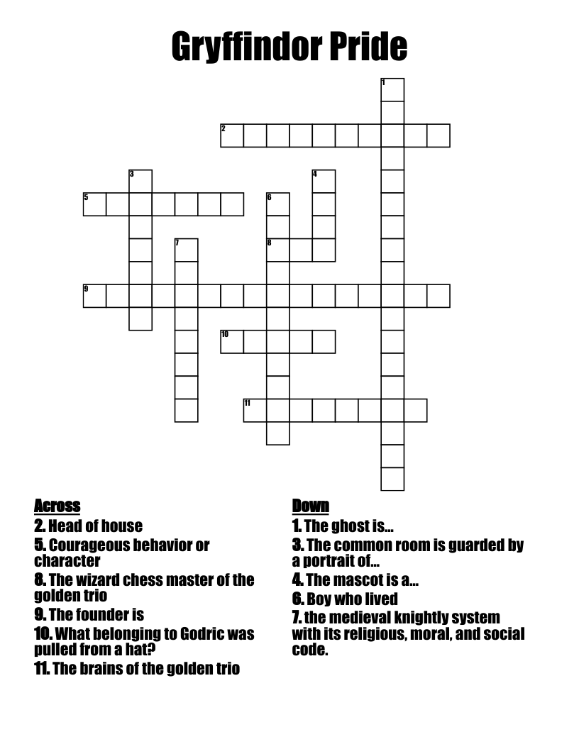 Gryffindor Pride Crossword