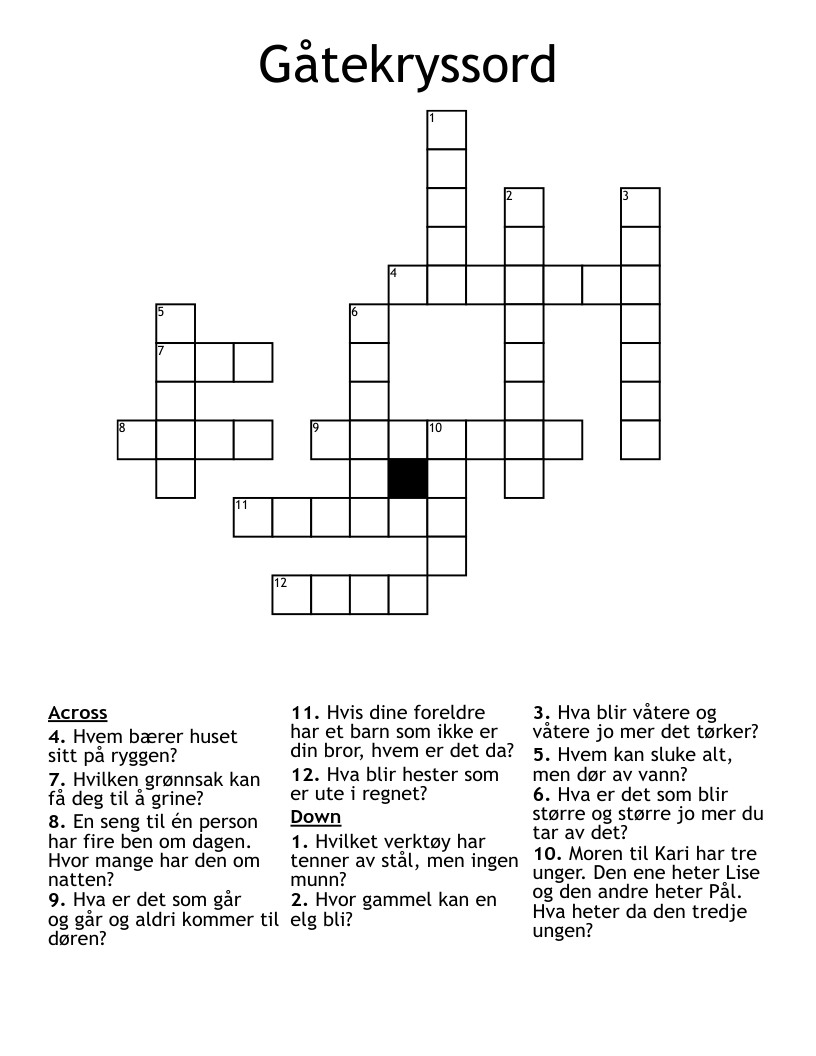 Gåtekryssord Crossword