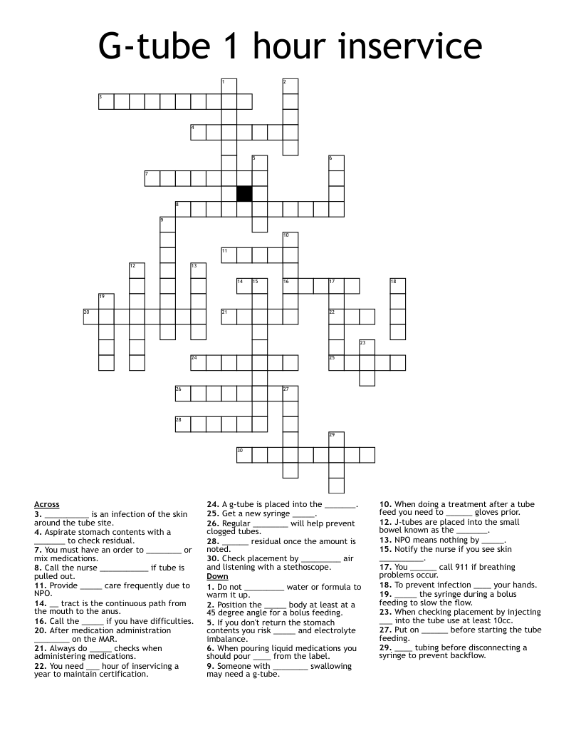 G-tube 1 hour inservice Crossword