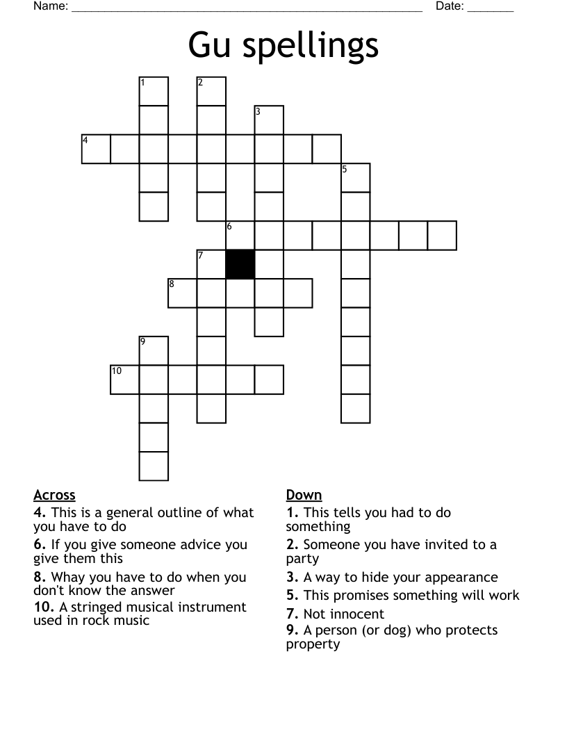 Gu spellings Crossword