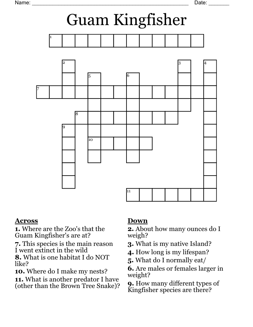 Guam Kingfisher Crossword