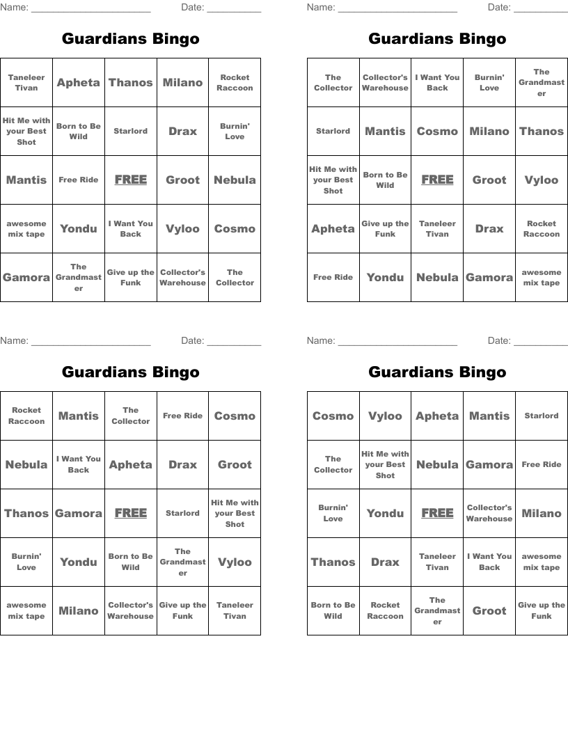 Guardians Bingo