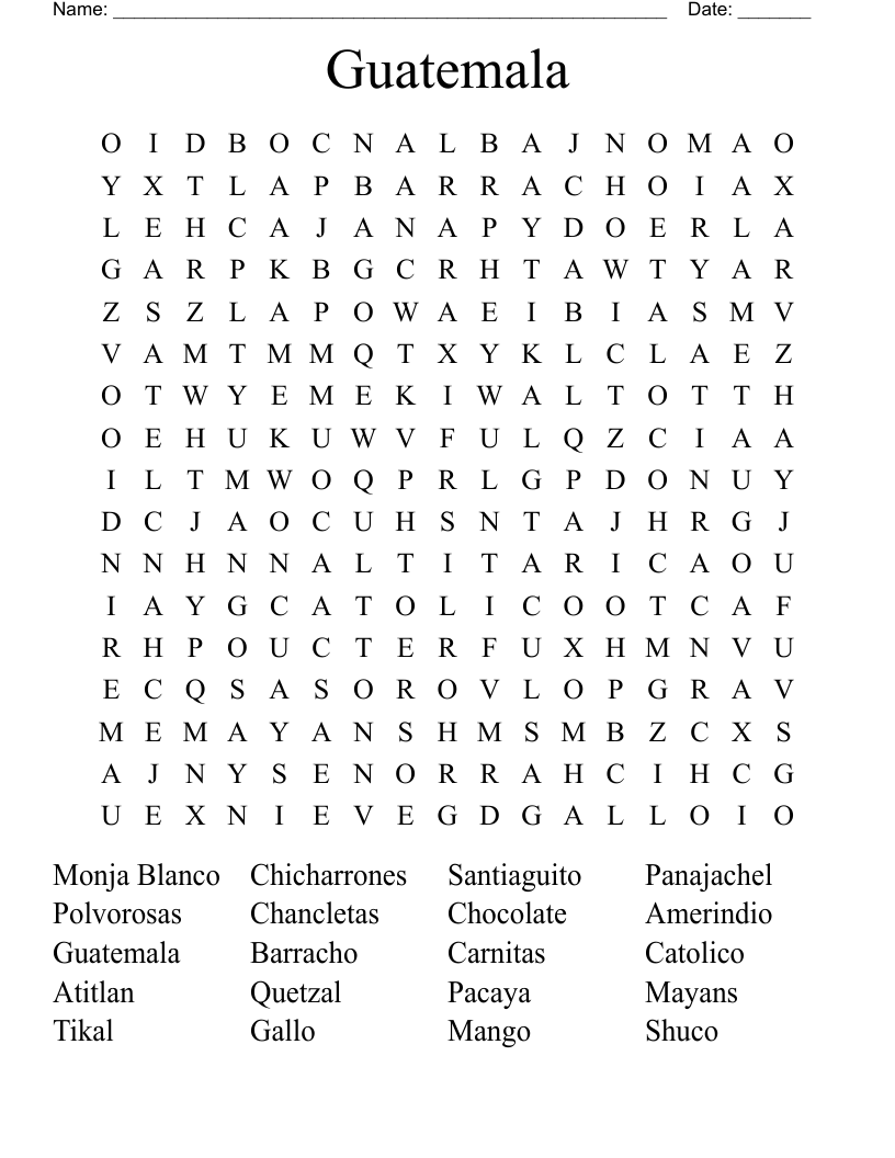 Guatemala Word Search