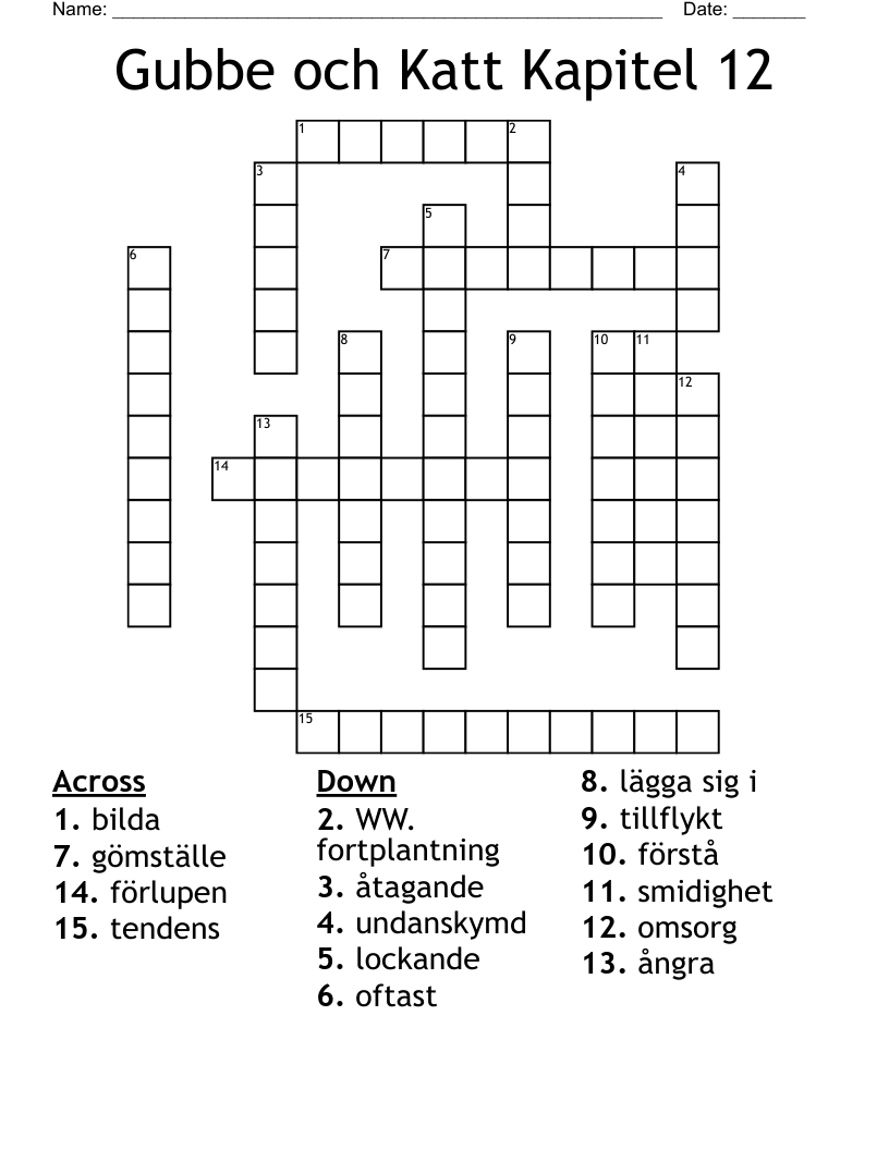 Gubbe och Katt Kapitel 12 Crossword