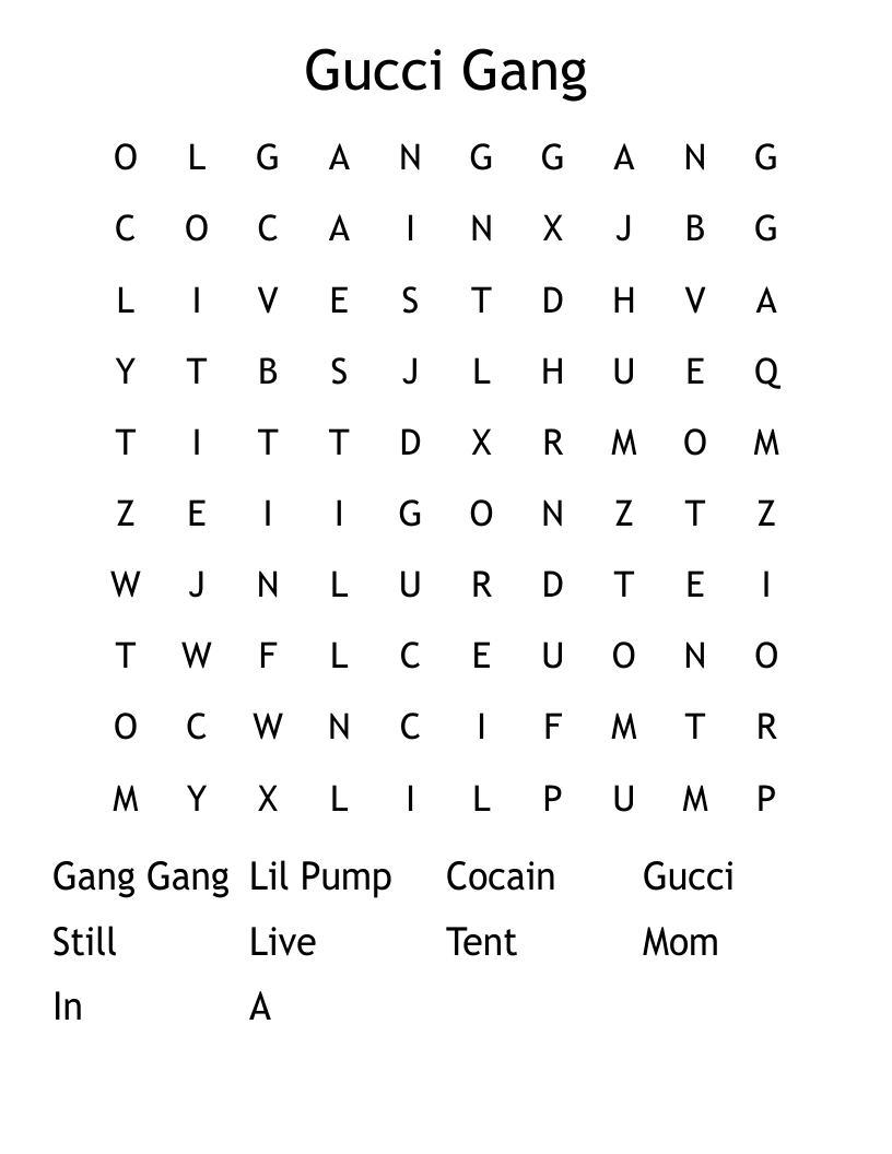Gucci Gang Word Search