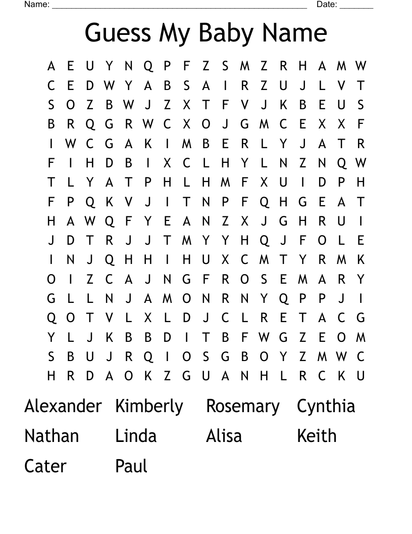 Guess My Baby Name Word Search