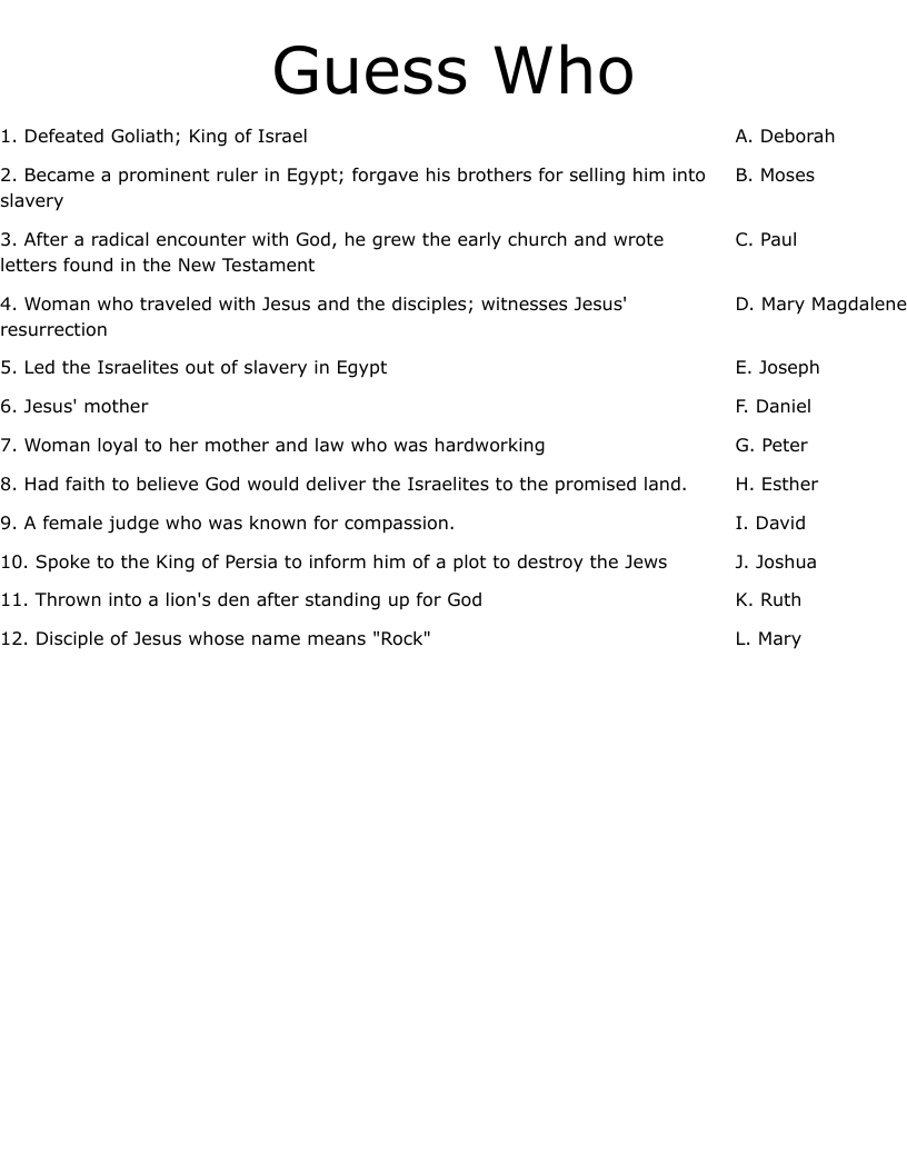 Guess Who Worksheet