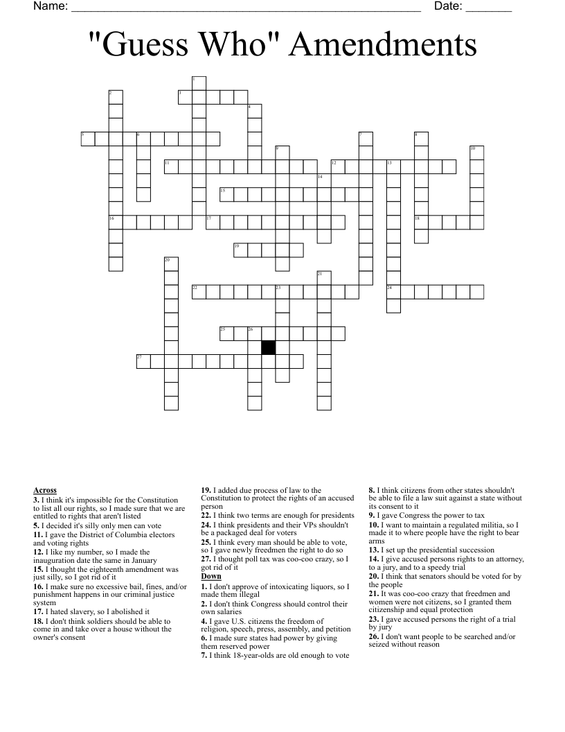 "Guess Who" Amendments Crossword