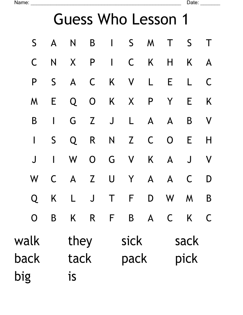 Guess Who Lesson 1 Word Search