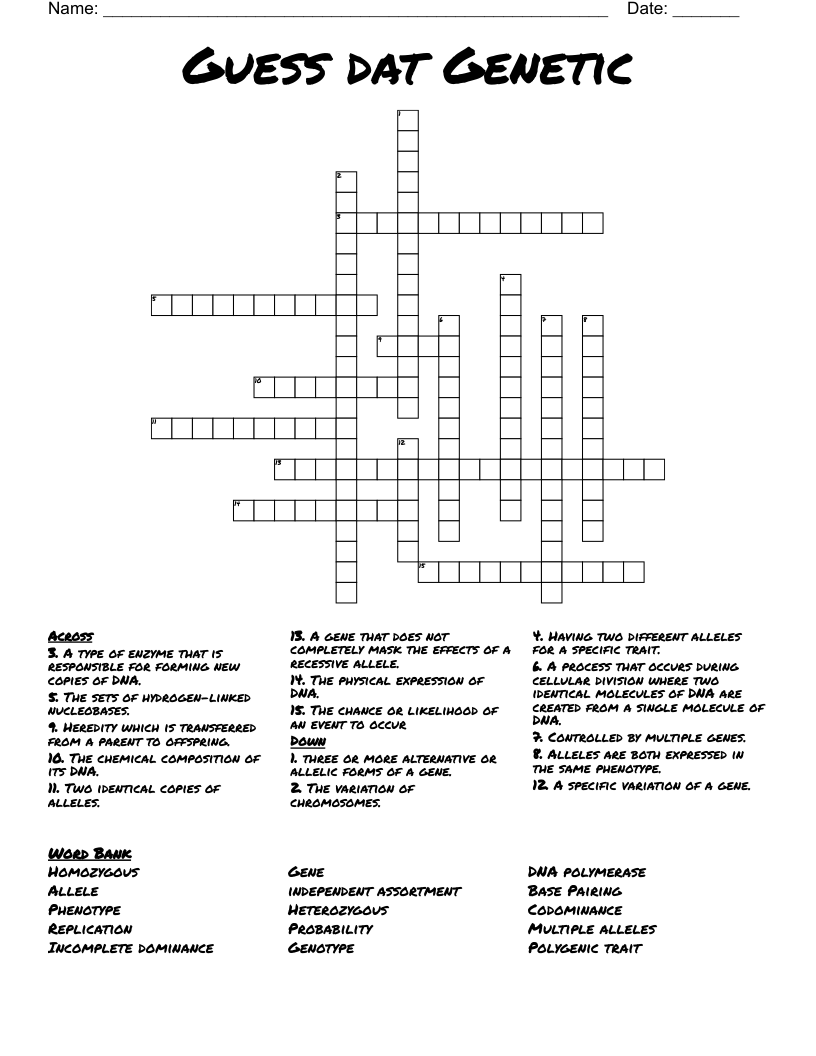 Guess dat Genetic Crossword