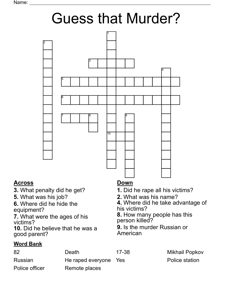 Guess that Murder? Crossword